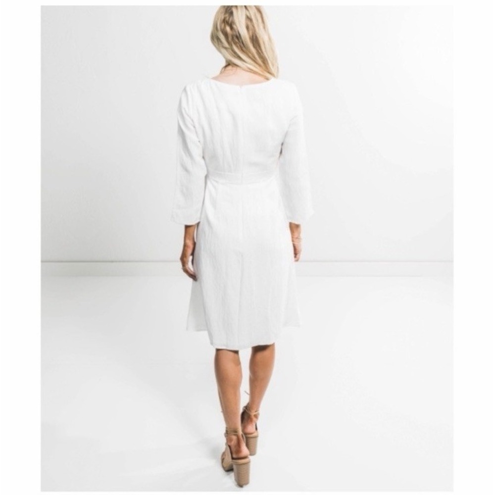 Stevie Hender White Wrap Midi Dress Large NWT Rayon Lined 3/4 Sleeve Tie Waist - Picture 2 of 11